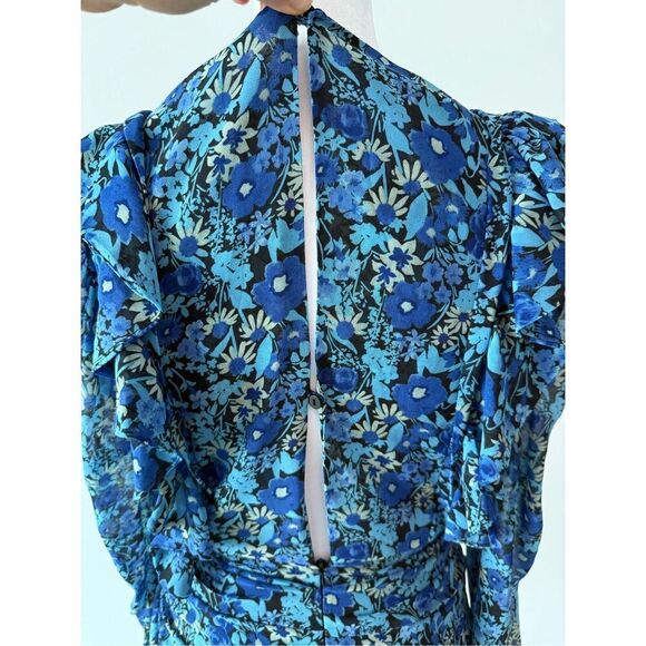 🦋 ZARA Blogger Favorite Draped Romantic Ruffle Ruching Keyhole Floral Mini Dress - Picture 13 of 16